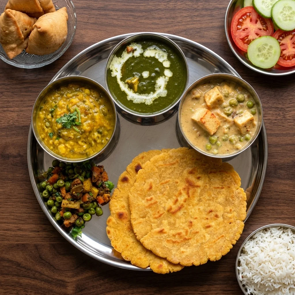 Punjabi Unlimited Thali at Vinni's by Vinayak Winnipeg — pure veg North Indian spread with dal makhani, paneer curry, naan and rice for $18.99